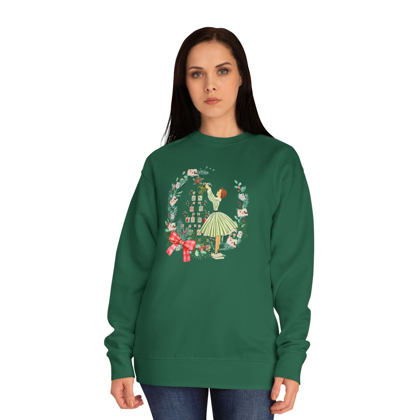 Mahjong Christmas Sweater, Vintage Holiday Wreath Sweatshirt, Books And Mahj Festive Apparel - Splash of Color Co.