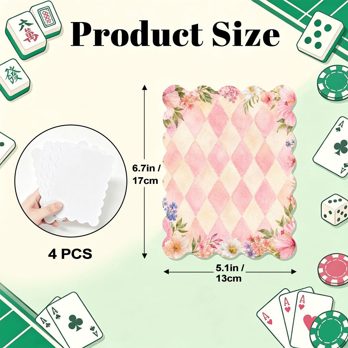 Pink Harlequin Romance Scalloped Mahjong Shuffler Cards Set of 4 - Splash Of Mahj And Color Co.