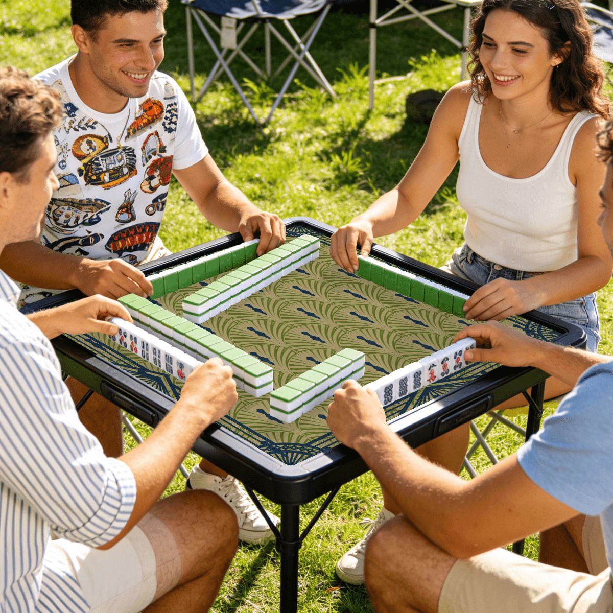 Art Deco Green And Blue Mahjong Mat  26x26