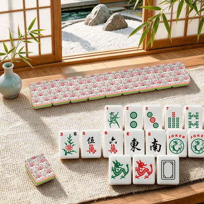 Minimalist Art Deco Red And Green 4Layer American Mahjong Tiles Set With Carry Case