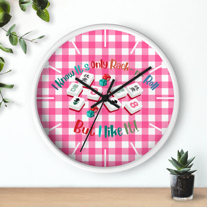 Mahjong Dice Wall Clock — "I Know It’s Only Rack ‘n’ Roll But I Like It" Pink Plaid - Splash of Color Co.