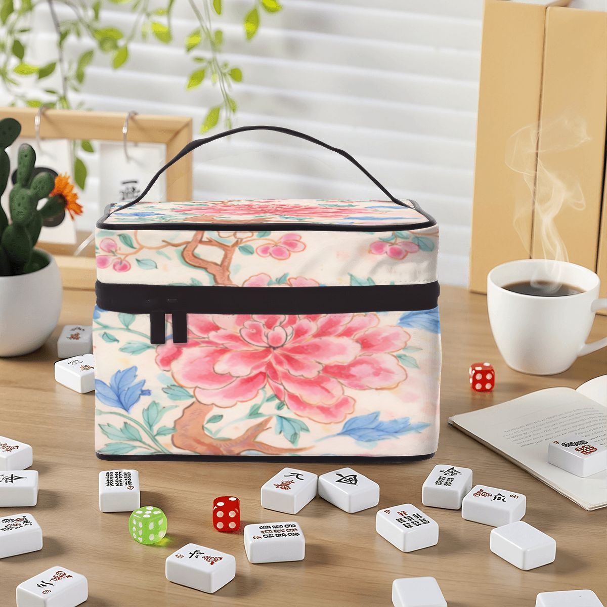 Famille Rose Peony Pink Portable Mahjong Tile Bag - Splash of Color Co.