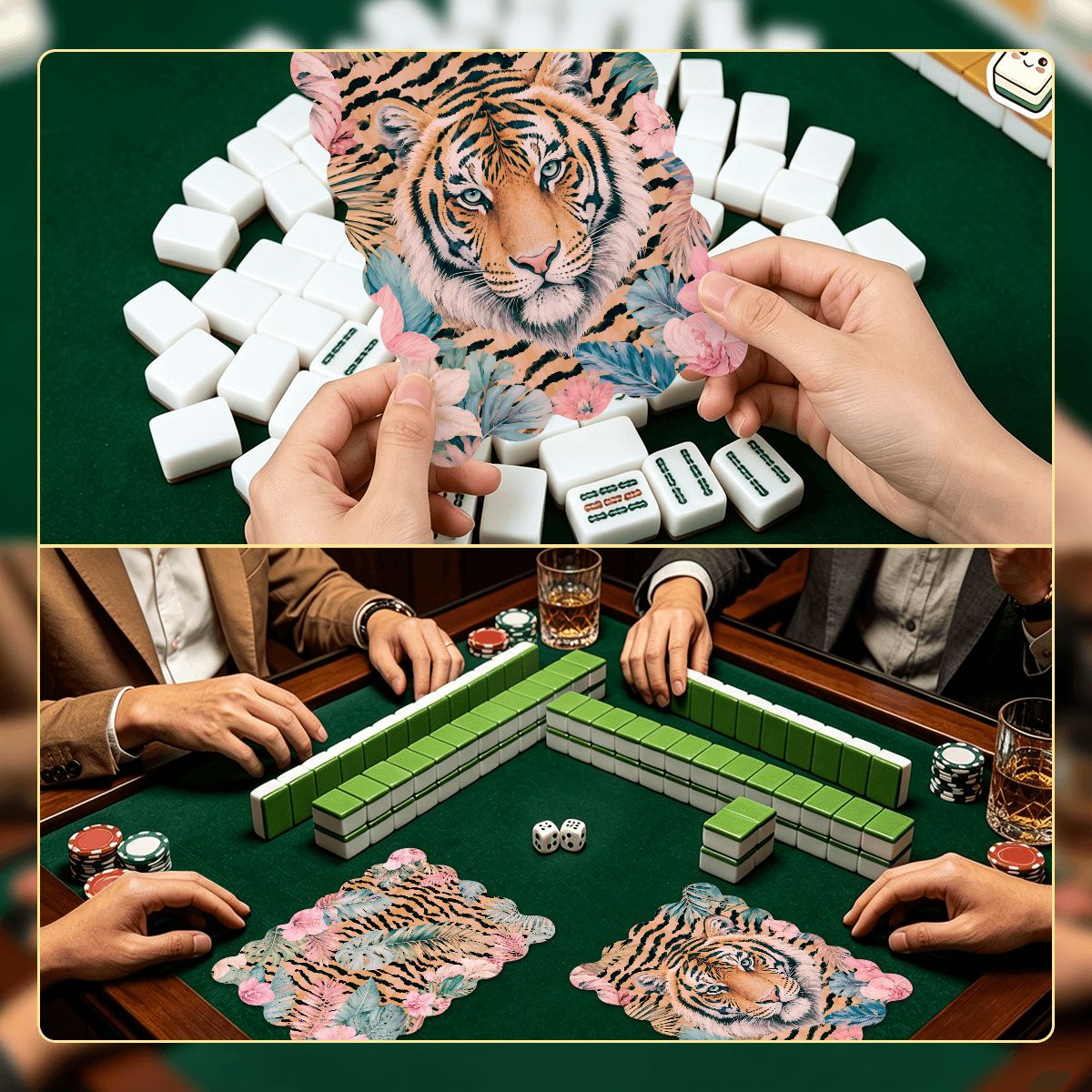 Welcome To The Jungle Boho Designed Scalloped Mahjong Shuffler Cards  Set of 4