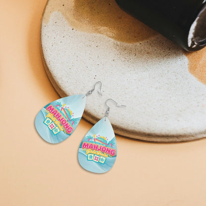Mahjong Girls Cruise Tropical Wave Leather Teardrop Earrings - Splash of Color Co.