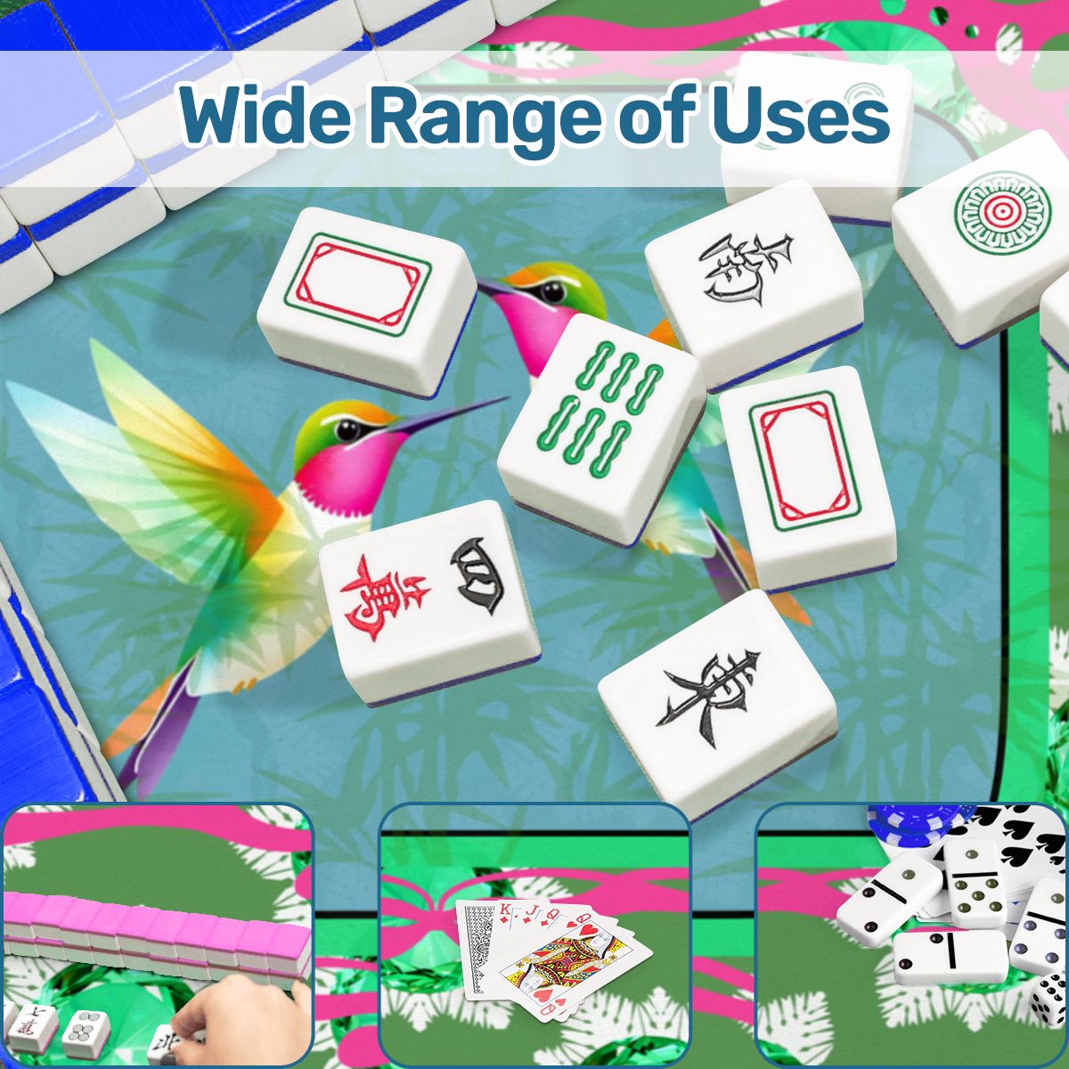 Emerald Mahjong Mat, Flutterbird Mat, Preppy Pink, Green Blue Floral - Splash of Color Co.