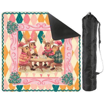 Oh Deer Christmas Mahjong Mat, Argyle Pastels And Whimsical Reindeer