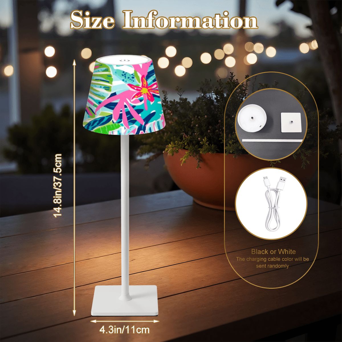 Preppy Floral Tropical Mahjong LED Cordless Table Lamp - Splash of Color Co.