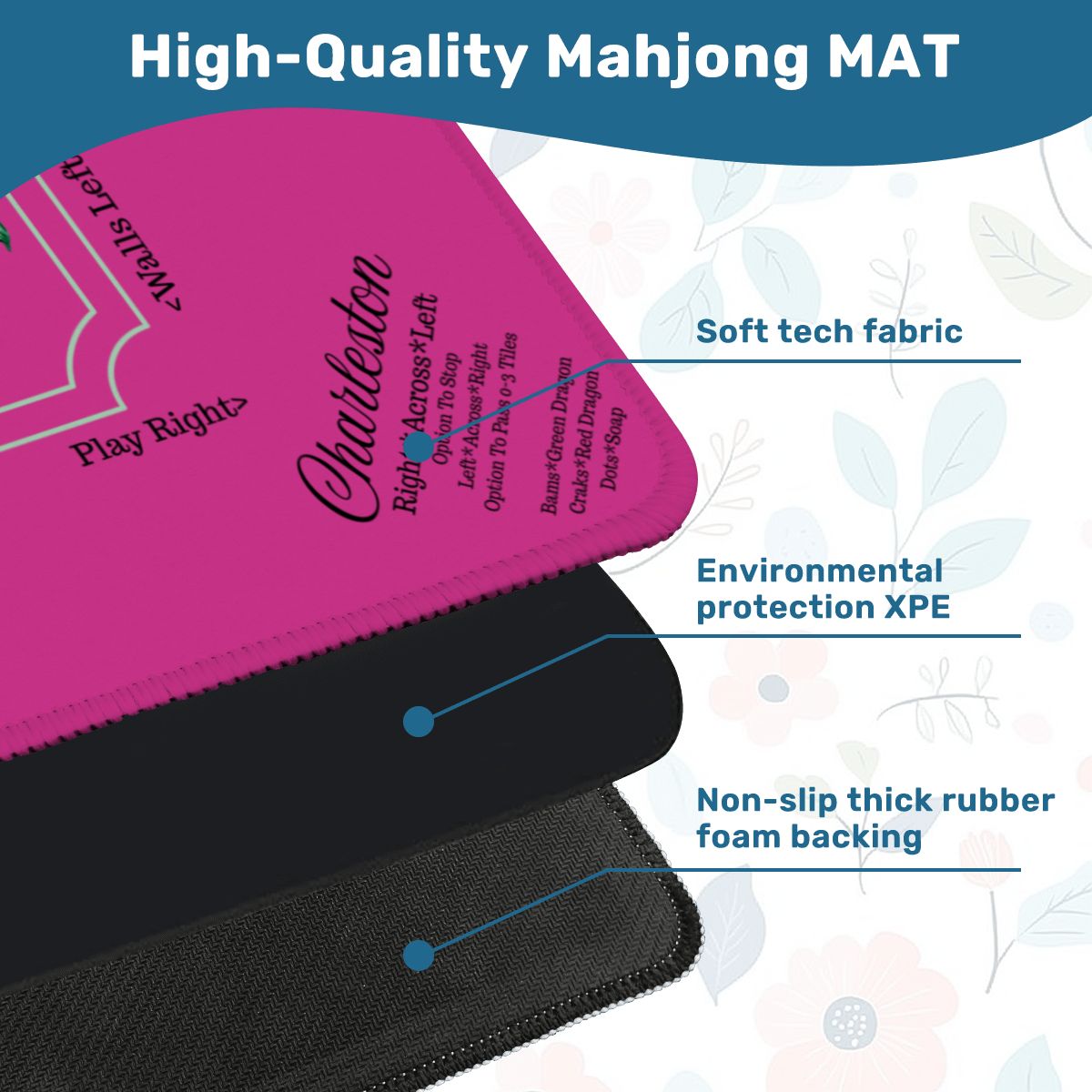 Mini Mahjong Mat With Instructions, Hot Fuscia Floral (Ship Rolled up) - Splash of Color Co.