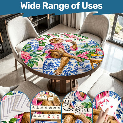 Chinoiserie Monkey Garden Party Round Mahjong Mat - Splash Of Mahj And Color Co.
