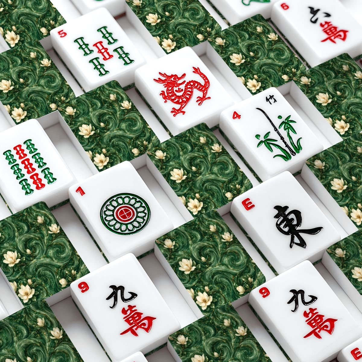 Jade Magnolia DreamsAmerican Mahjong Tiles And Carry Case - Splash Of Mahj And Color Co.