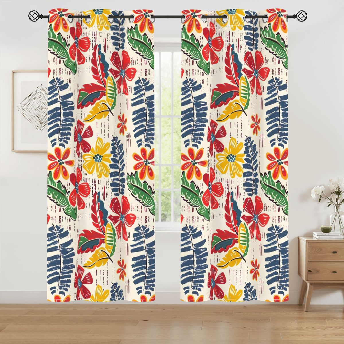 Floral Heritage Yellow - Blue - Green - Orange - Red Tropical Blackout Curtains - Splash of Color Co.