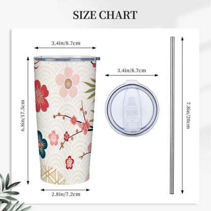 Asian Cherry Blossom Floral Stainless Steel Insulated Tumblers with Lid & Straw