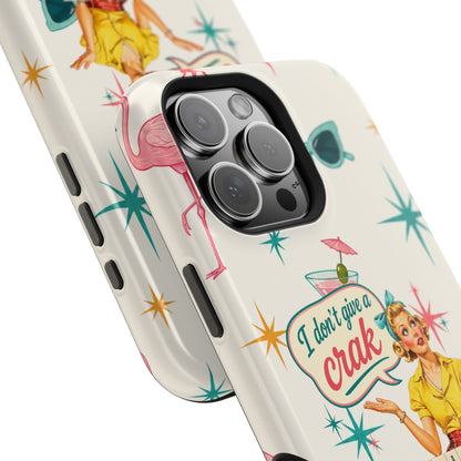 Funny Mahjong Tropical Flamingo Phone Case — “I Don’t Give a Crak” Magnetic Impact-Resistant Case