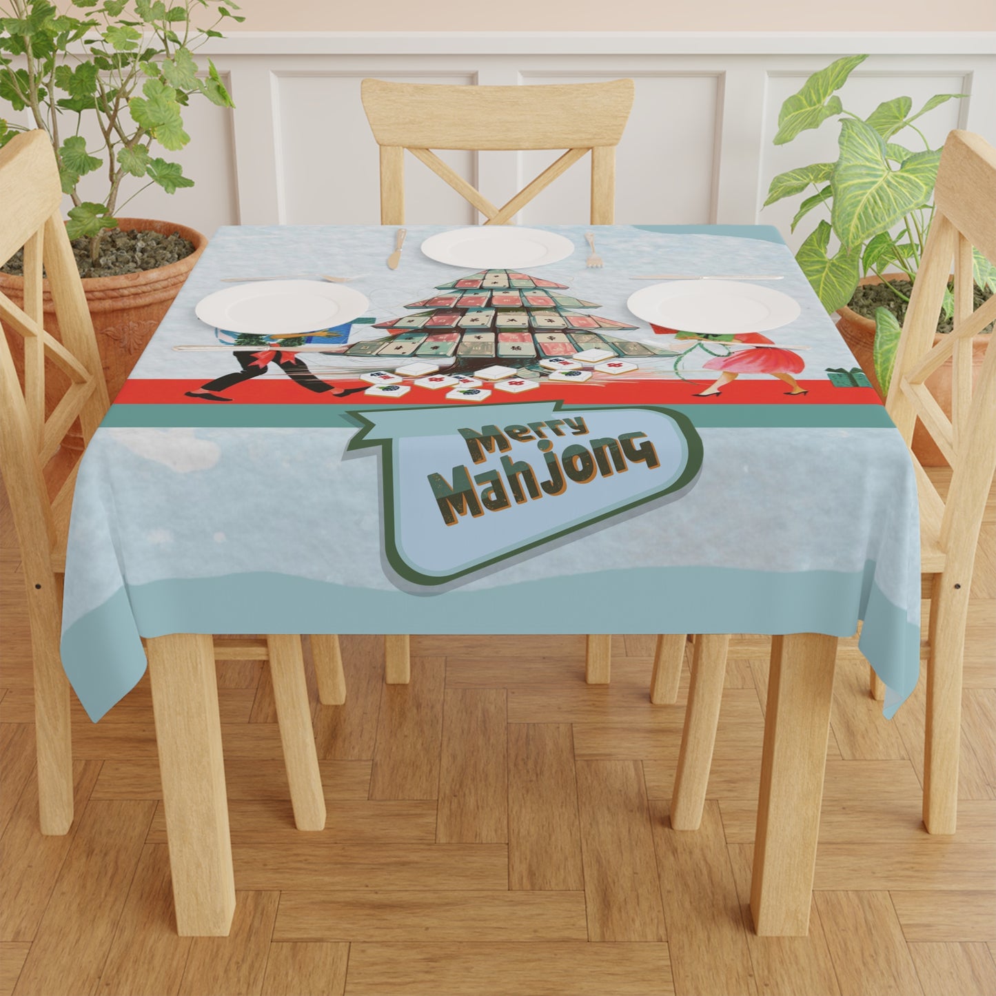 Christmas Mahjong Tablecloth - Merry Mahjong Decorative Cover for Holiday Gatherings, Game Nights, Christmas Decor