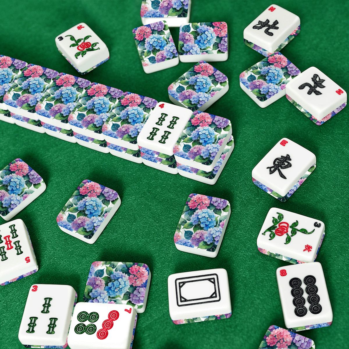 Watercolor Hydrangea Purple Pink, American Mahjong Tiles And Carry Case - Splash Of Mahj And Color Co.