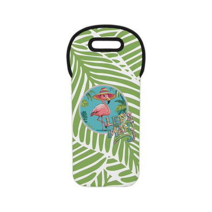 Wine Tote — Tropical Flamingo "Let's Mahj" Neoprene Wine Carrier - Splash of Color Co.