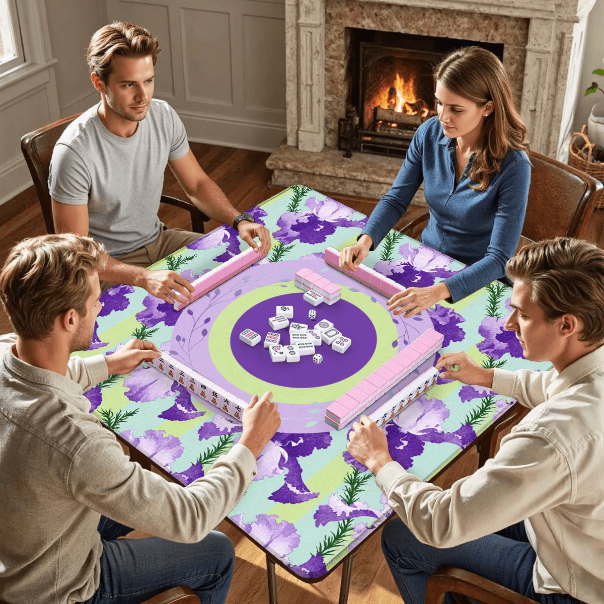 Lavender Luck Iris Flowers Mahjong Mat - Splash Of Mahj And Color Co.