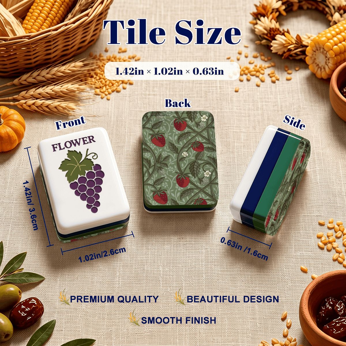 William Morris Strawberry Thief Green Earthy Botanical American Mahjong Tiles  And Carry Case