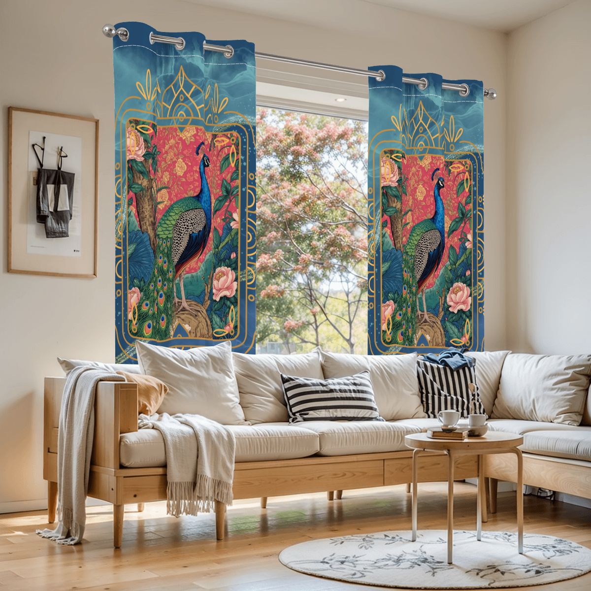 Asian Peacock, Elegant Chinoiserie Blackout Window Curtains - Splash of Color Co.