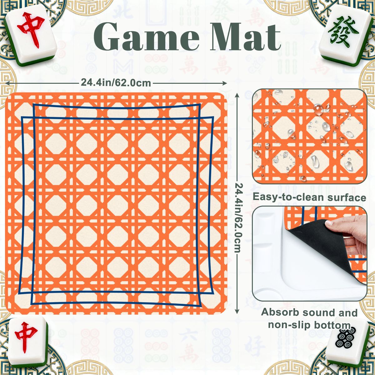 Simplistic Orange Cane Mini Mahj Mat And Foldable Mahjong Table - Splash of Color Co.