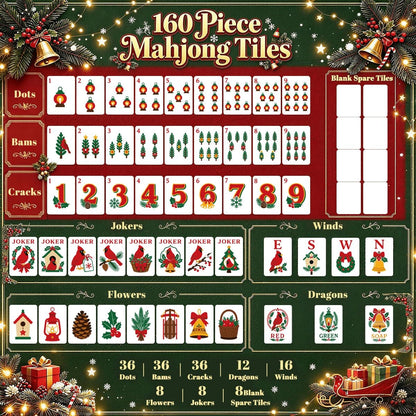 Red Marbled Christmas Cardinal American Engraved Mahjong Tiles And Carry Case