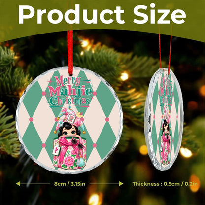 Merry Mahjie Christmas Shopaholic Round Glass Christmas Ornament