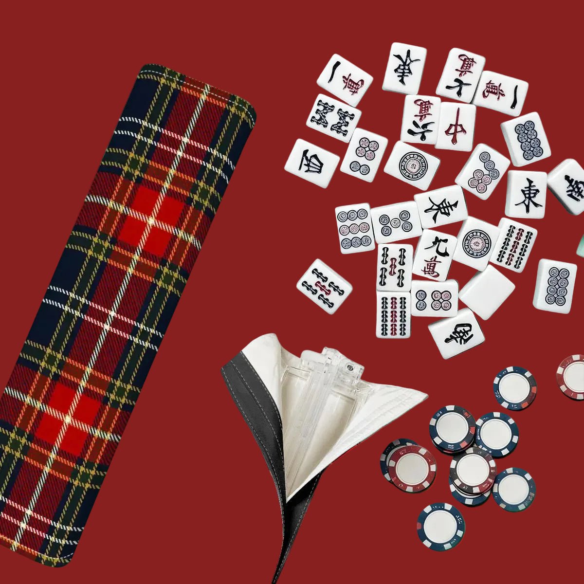 Tartan Plaid 4 Mahjong Tile Pusher Racks with Bag - Splash Of Mahj And Color Co.