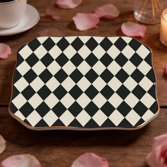Black Harlequin Scalloped Ceramic Mahjong Dice Tray - Splash Of Mahj And Color Co.