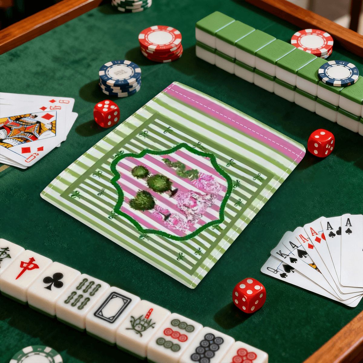 Staffordshire Preppy Pink Green Striped 4 Mahjong Card Holder with Line Finder - Splash of Color Co.