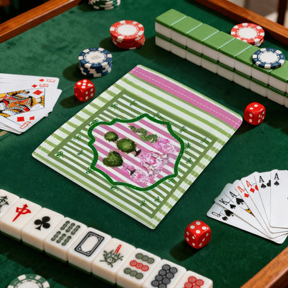 Staffordshire Preppy Pink Green Striped 4 Mahjong Card Holder with Line Finder - Splash of Color Co.