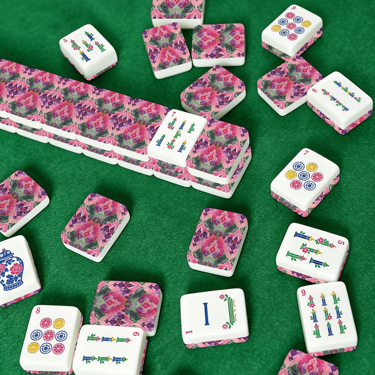 Boho Ikat Watercolor Pink Pastels American Mahjong Tiles And Carry Case