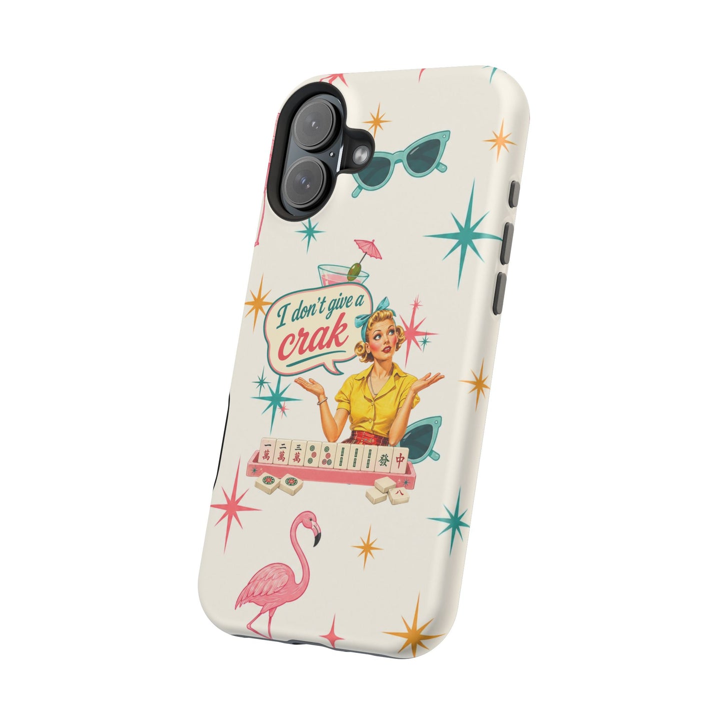 Funny Mahjong Tropical Flamingo Phone Case — “I Don’t Give a Crak” Magnetic Impact-Resistant Case
