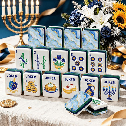 Oceanic Blue Hanukkah Mahjong Tiles And Carry Case - Splash Of Mahj And Color Co.