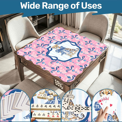 Charleston Cheetah Pretty Pink, Blue Scalloped Mahjong Mat - Splash of Color Co.