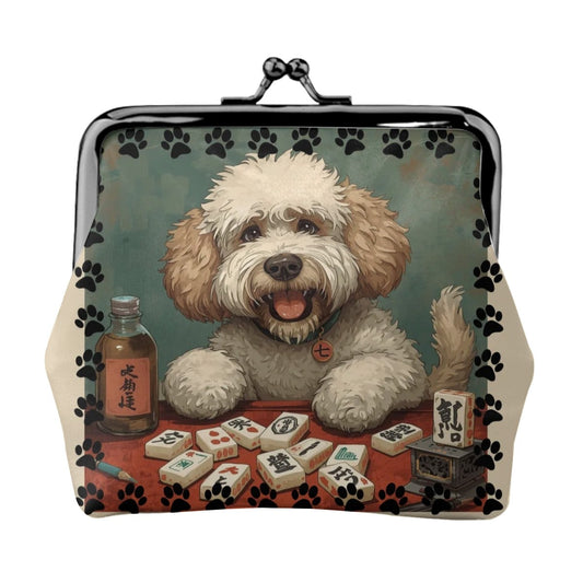 Mahjong Doodle Dog Women's Leather Kiss Lock Coin Purse - Splash of Color Co.
