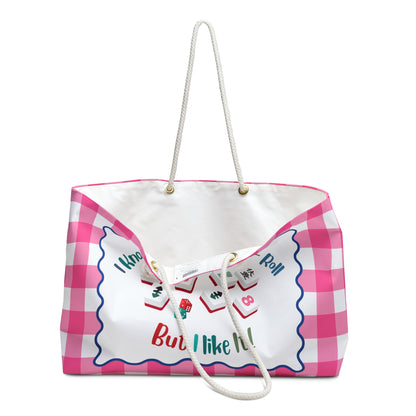 Mahjong Tile Accessory Bag, Pink Gingham Mahjong Design "I Know It's Only Rock - n - Roll But I Like It" - Splash of Color Co.
