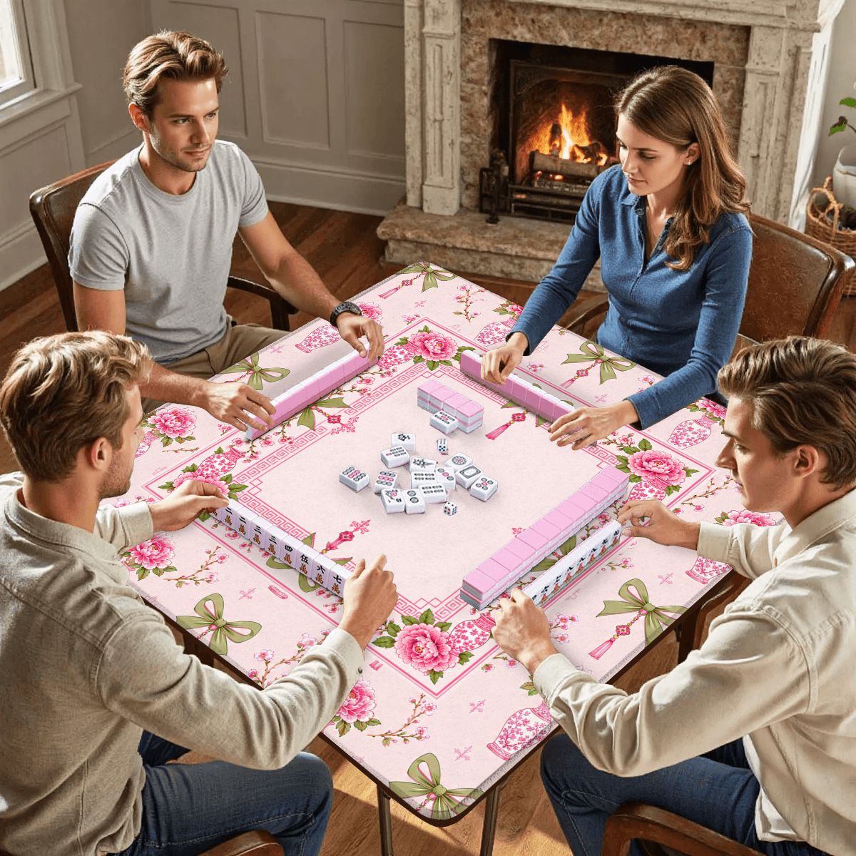 Pink Palm Pagoda Mahjong Mat - Splash Of Mahj And Color Co.