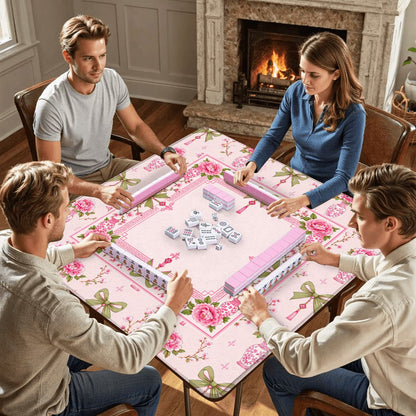 Pink Palm Pagoda Mahjong Mat - Splash Of Mahj And Color Co.