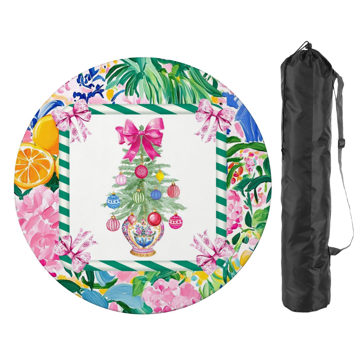 Chinoiserie Christmas Sunny Citrust Holiday Round Mahjong Mat