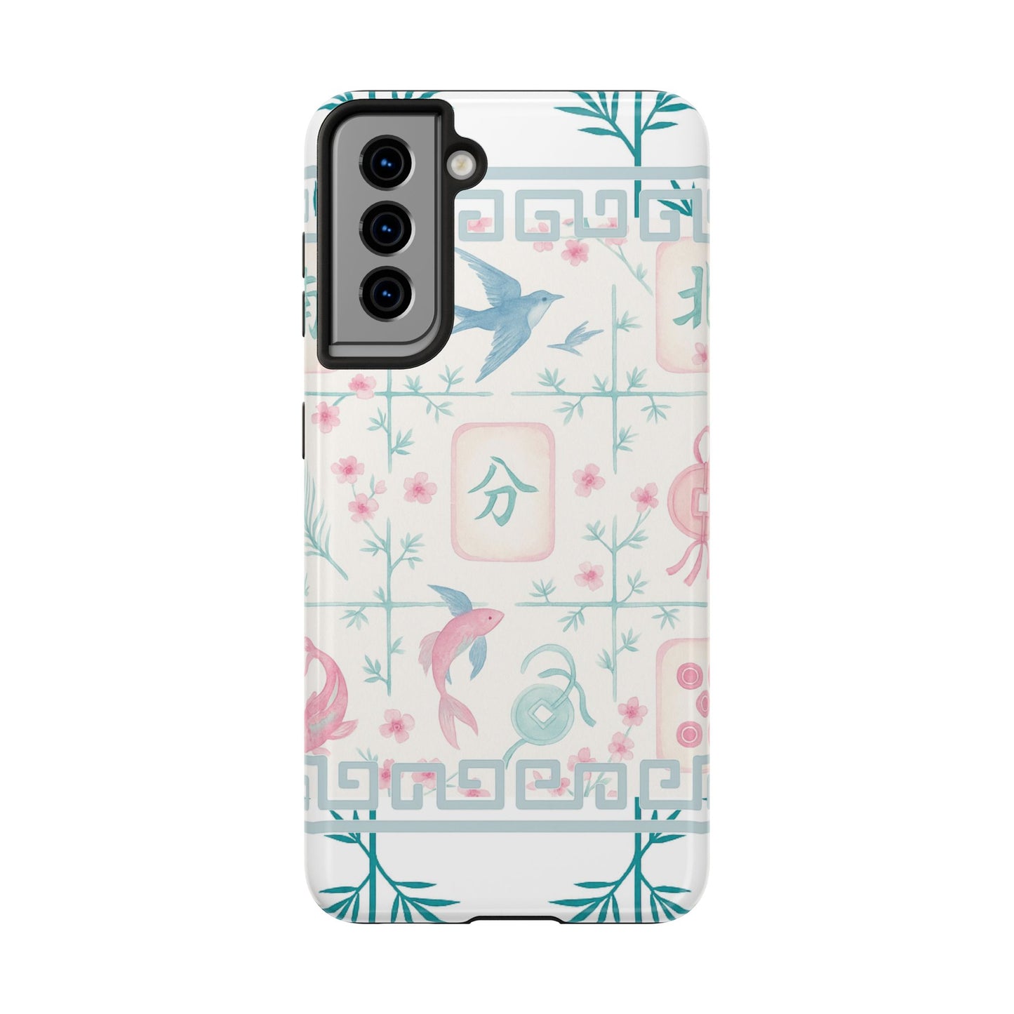 Whimsical Mahjong Tile Pastel Preppy Tough Phone Cases with Vibrant Oriental Designs Mahj Lover Gift
