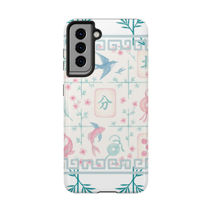 Whimsical Mahjong Tile Pastel Preppy Tough Phone Cases with Vibrant Oriental Designs Mahj Lover Gift