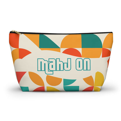 Mahjong Tile Tote Pouch, Colorful Geometric Orange, Yellow, Teal Mahj On Accessory Pouch