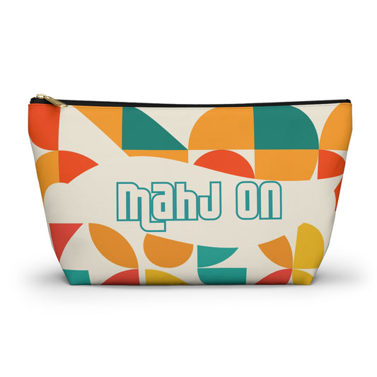 Mahjong Tile Tote Pouch, Colorful Geometric Orange, Yellow, Teal Mahj On Accessory Pouch