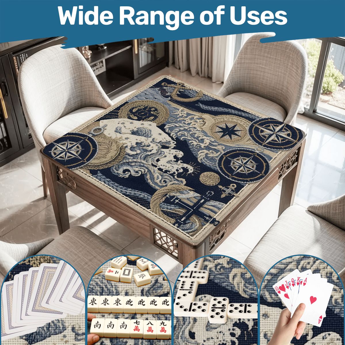 Where The Wind Blows, Faux Needlepoint Nautical Mahjong Mat - Splash of Color Co.