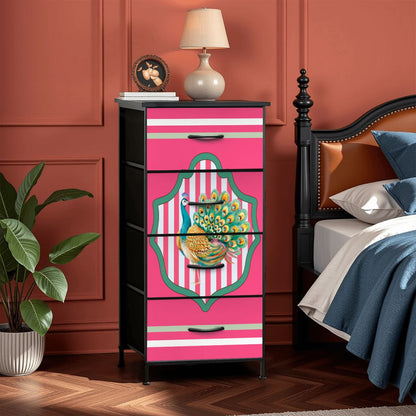 Pretty Pink Preppy Peacock 4 - Drawer Dresser - Splash of Color Co.