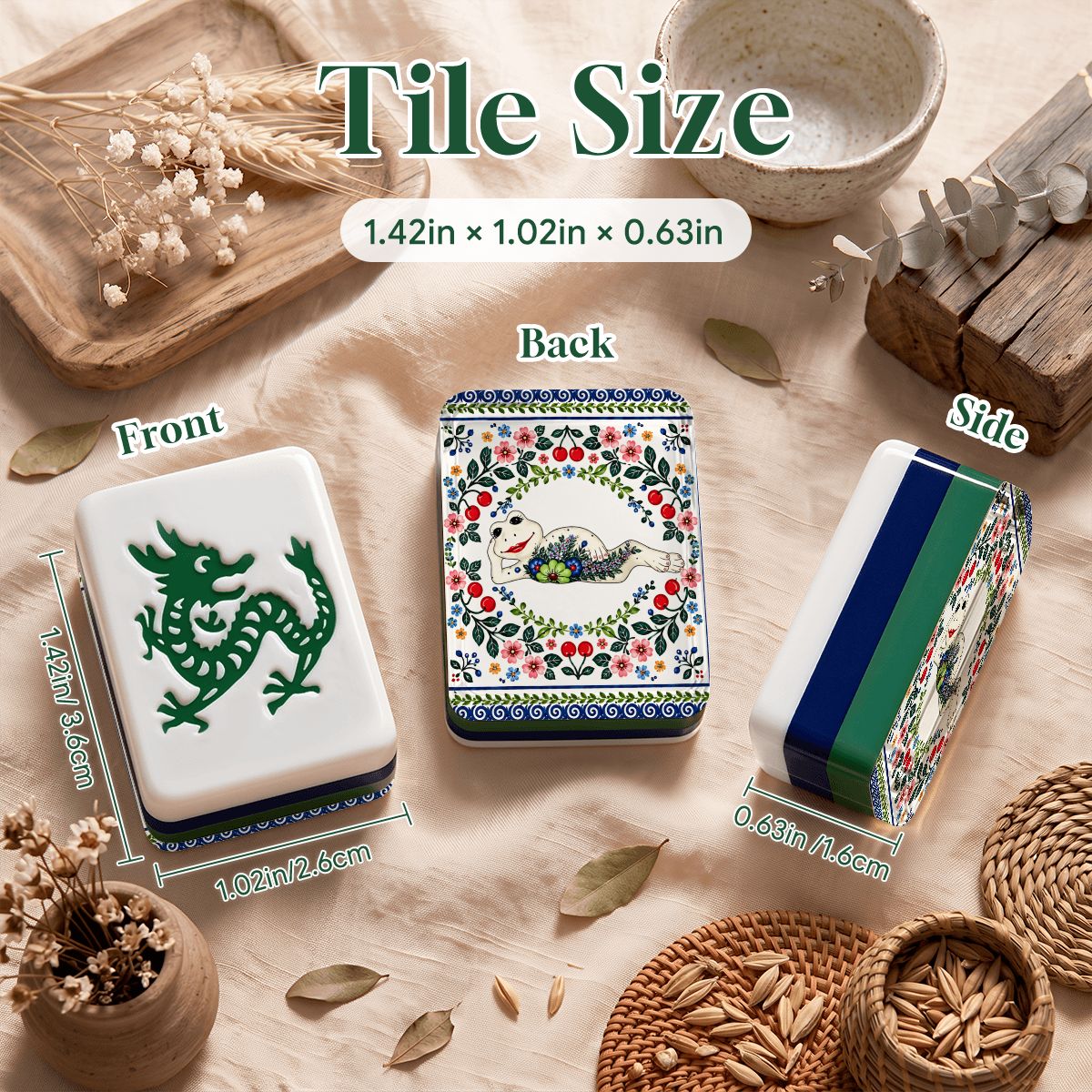 Pottery Porcelain Chillin' Frog 4Layer American Mahjong Tiles  Blue  Green  With Carry Case