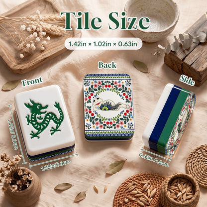 Pottery Porcelain Chillin' Frog 4Layer American Mahjong Tiles  Blue  Green  With Carry Case