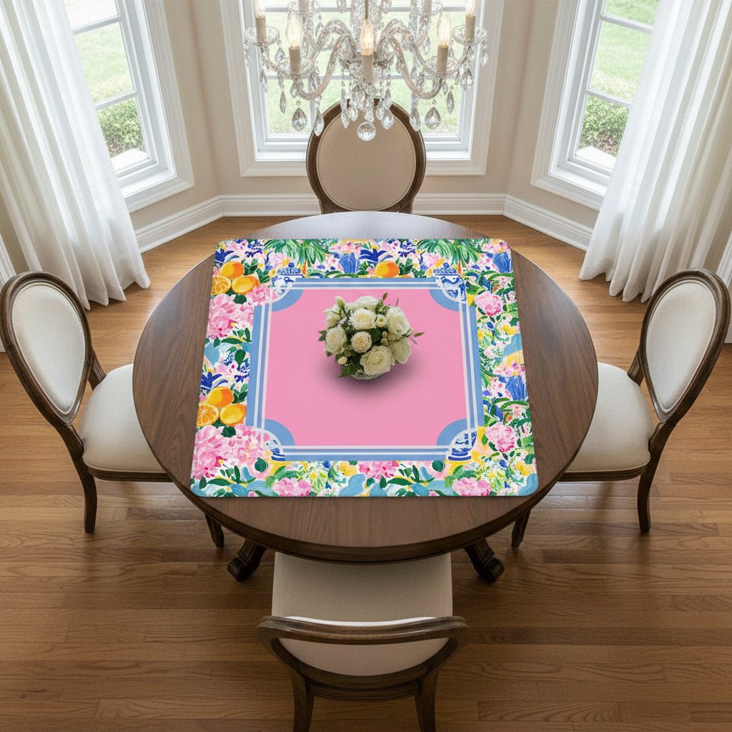 Preppy Pastel Floral Chinoiserie Mahjong Mat 33"x33" - Splash of Color Co.