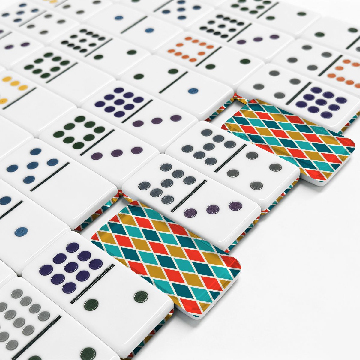 Modtastic Harlequin Designed Double 12 Mexican Train Dominoes Set - Splash Of Mahj And Color Co.