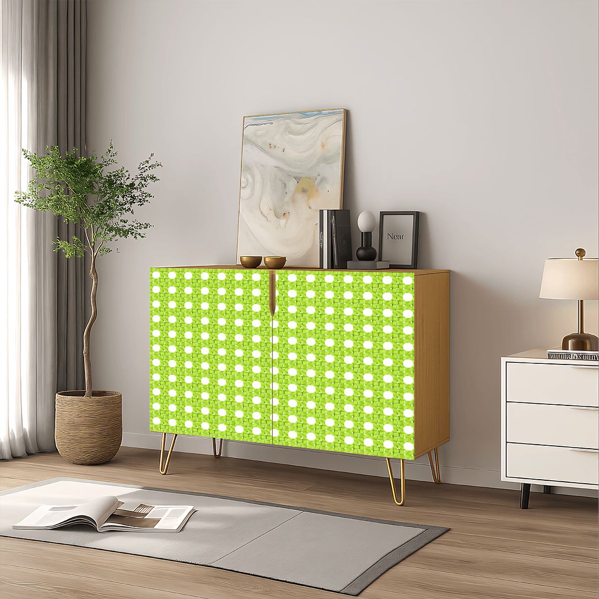 Limoncello Vintage Cane Mahjong Accessories Storage Cabinet - Splash Of Mahj And Color Co.